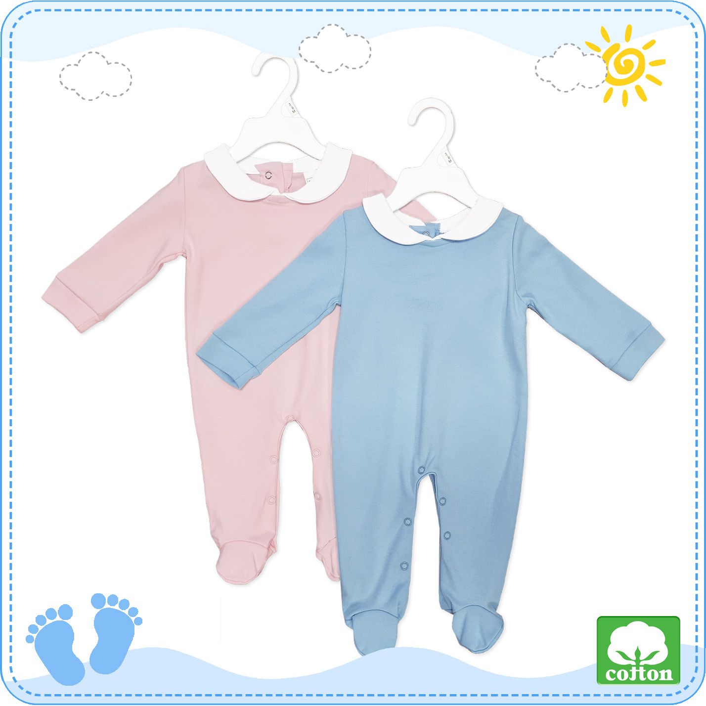 Peter Pan Collar Babygrow. Made in 100% Cotton.
