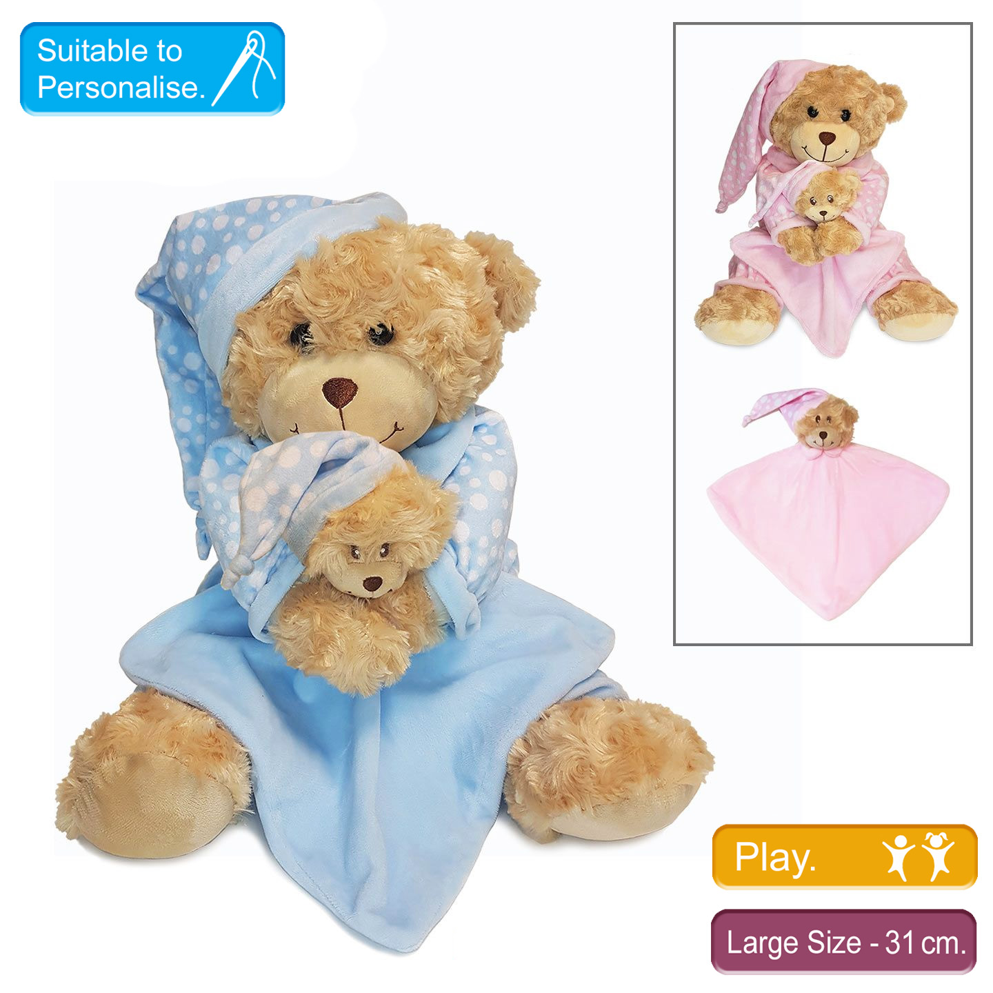 Medium Bedtime Bear with Comforter - Image 2
